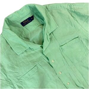 Polo Ralph Lauren Camp Shirt Mens XL Pastel‎ Green Linen Silk Breathable Preppy
